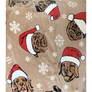 Throw Blanket Christmas Holiday Dogs Santa Hats Snowflakes Tan 50"x60"